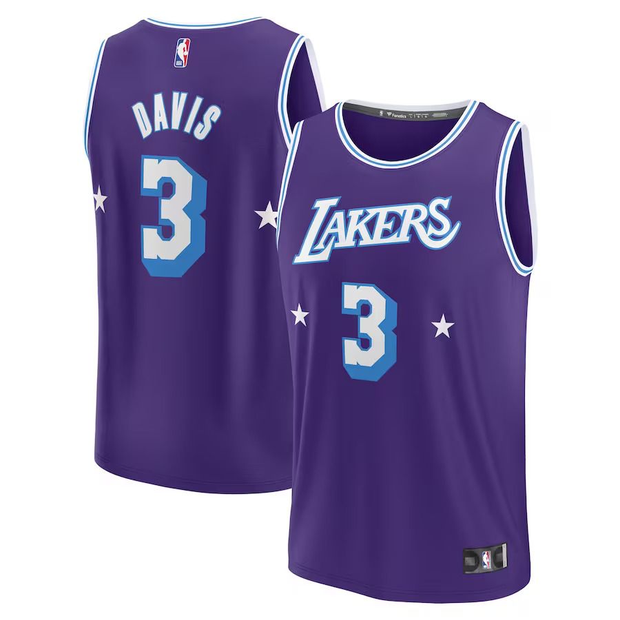 Men Los Angeles Lakers #3 Anthony Davis Fanatics Branded Purple City Edition Fast Break Replica NBA Jersey